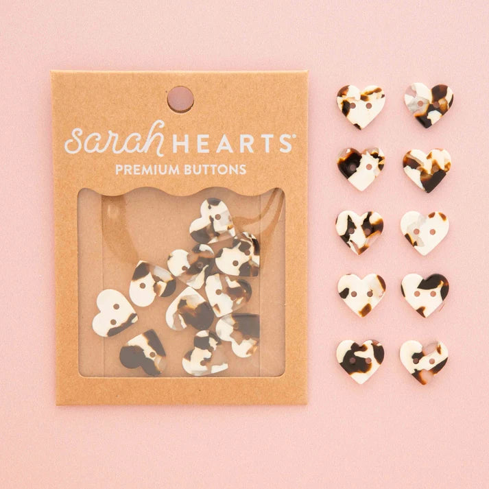 Small Black + Cream Tortoise Heart Buttons