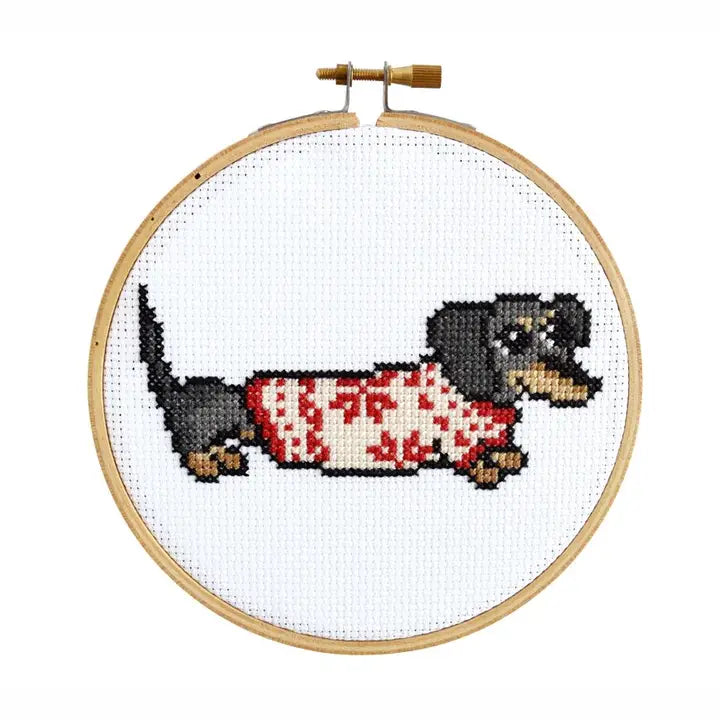 Cozy Dachshund Cross Stitch Kit