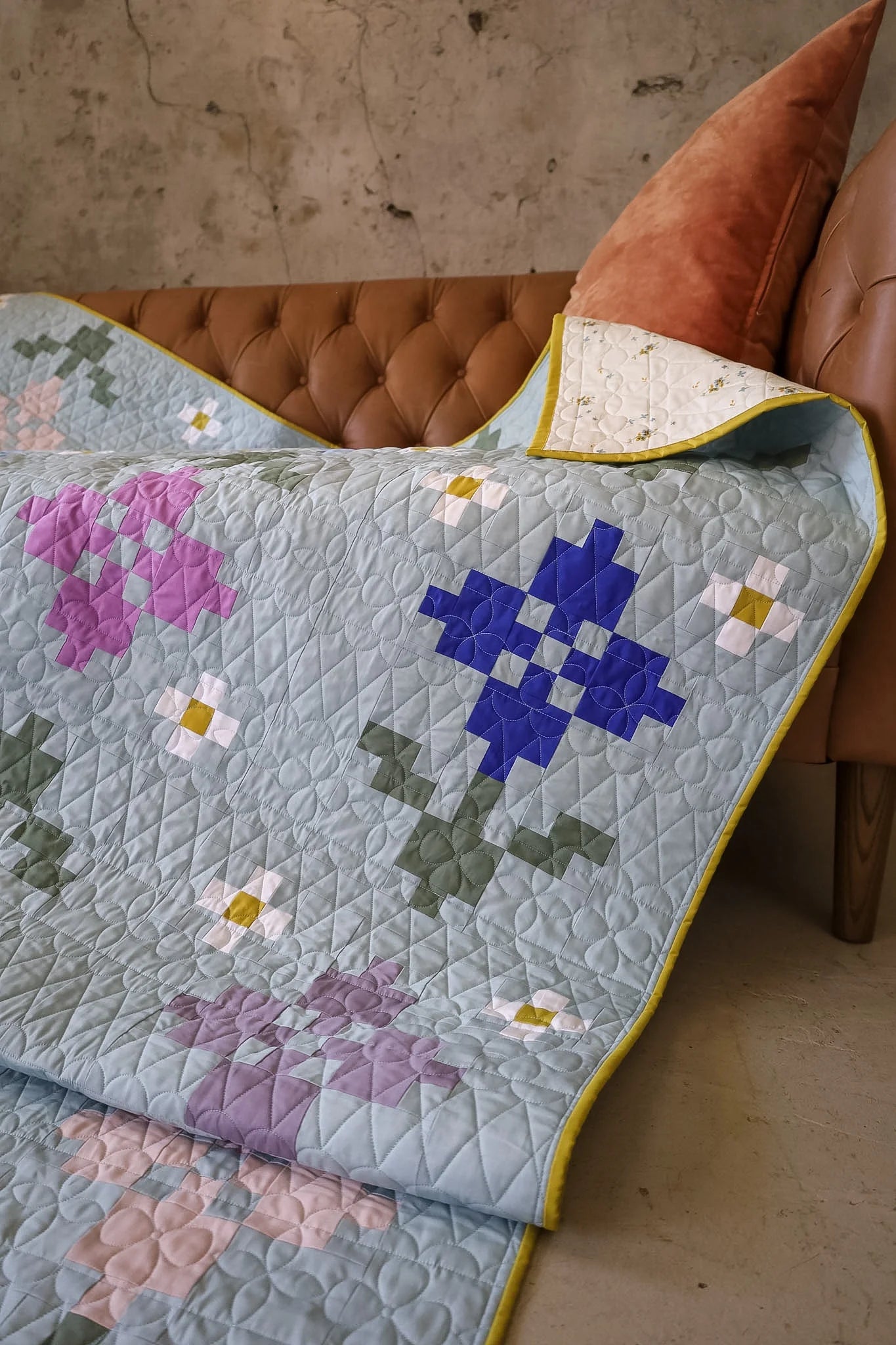 Pansy Patch Forget-Me-Not Version in Large Throw Quilt Kit