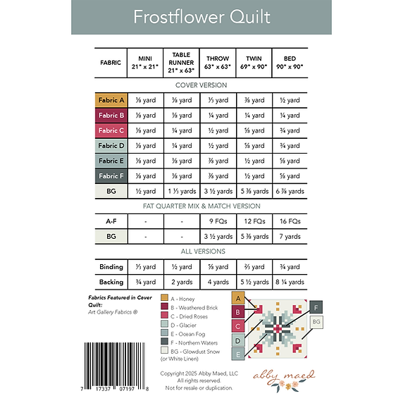 Frostflower Quilt Paper Pattern by Abby Maed
