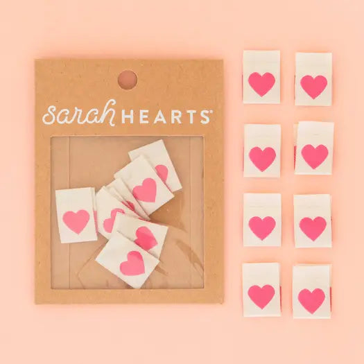 Pink Heart Woven Sew-In Labels