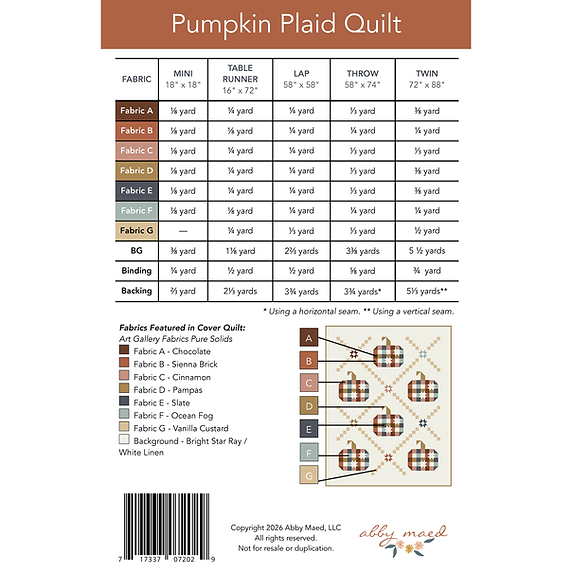 Pumpkin Plaid Quilt Paper Pattern