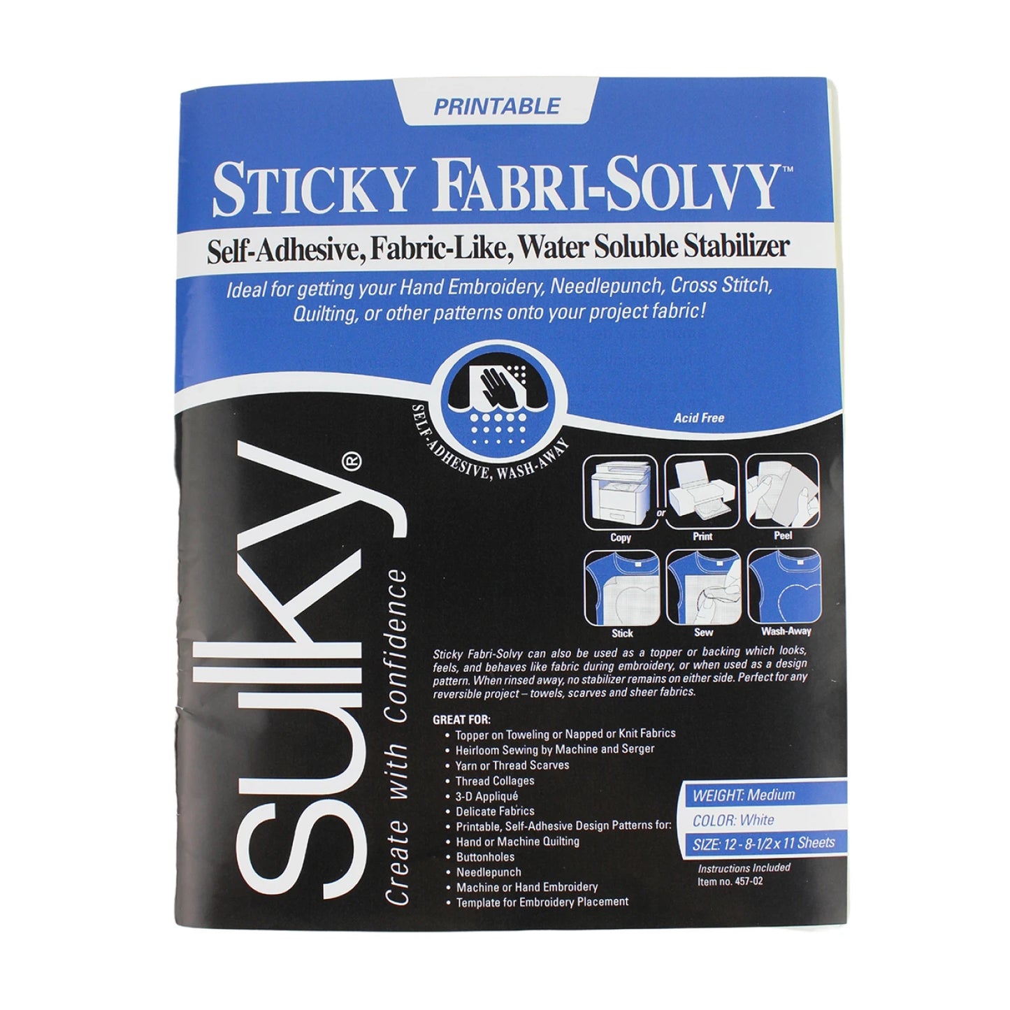 Sticky Fabri-Solvy Printable Sheets - 12ct 8-1/2in x 11in