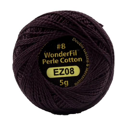 Wonderfil Eleganza 8 wt Perle Cotton, Black Lotus