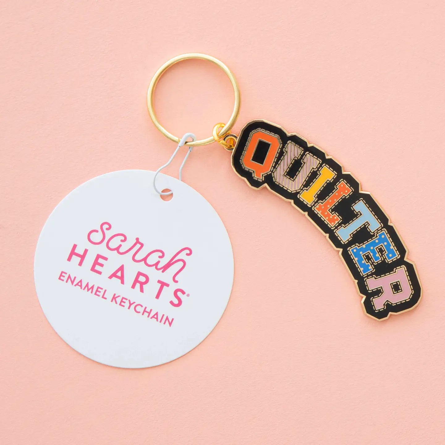 Quilter Enamel Keychain, Sarah Hearts
