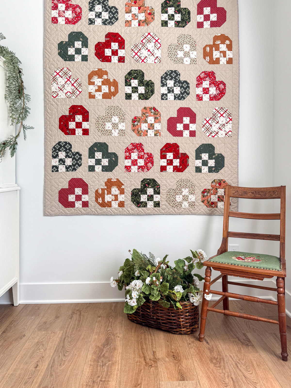 Patchwork Hearts Spruce Version Throw Quilt Kit