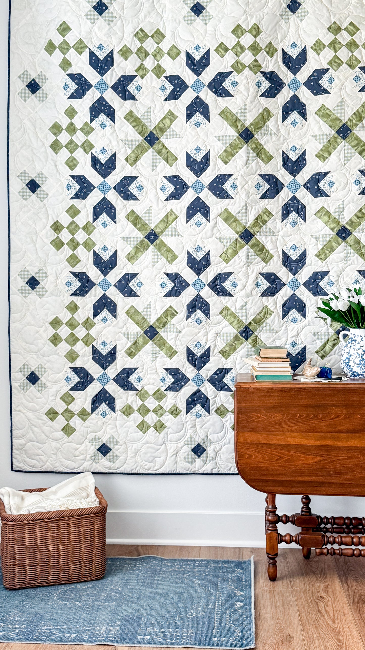 Tulip Time Delft Blues Quilt Kit in 3 Sizes