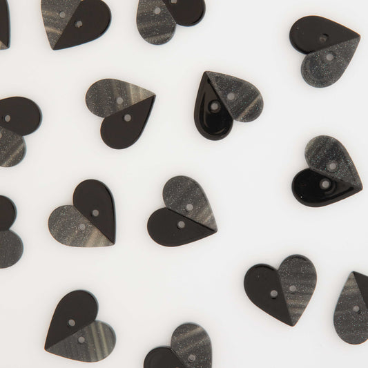 Large Two-Toned Black Heart Buttons