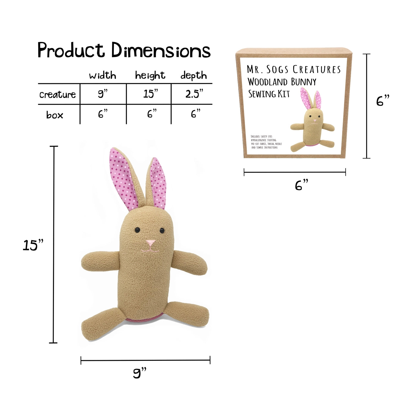 Woodland Bunny DIY Plush Sewing Kit