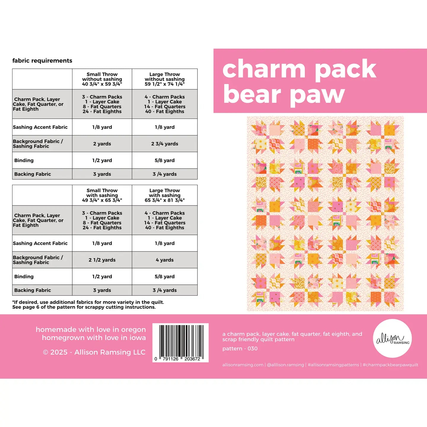 Charm Pack Bear Paw Quilt Paper Pattern