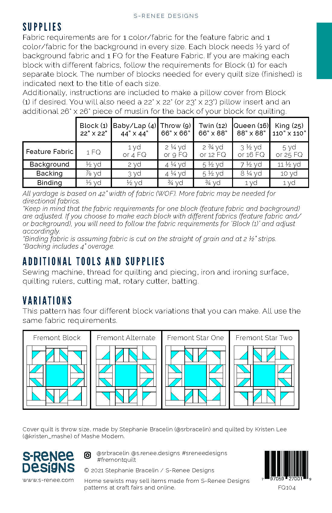Fremont Quilt Paper Pattern