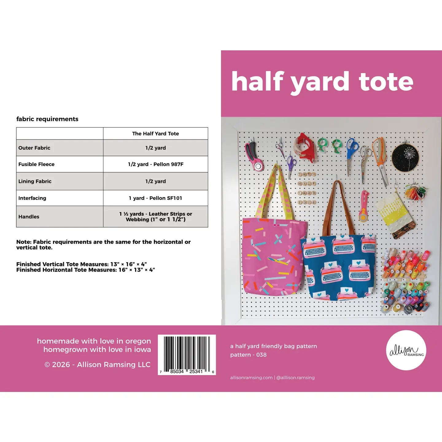 Half Yard Tote Paper Pattern