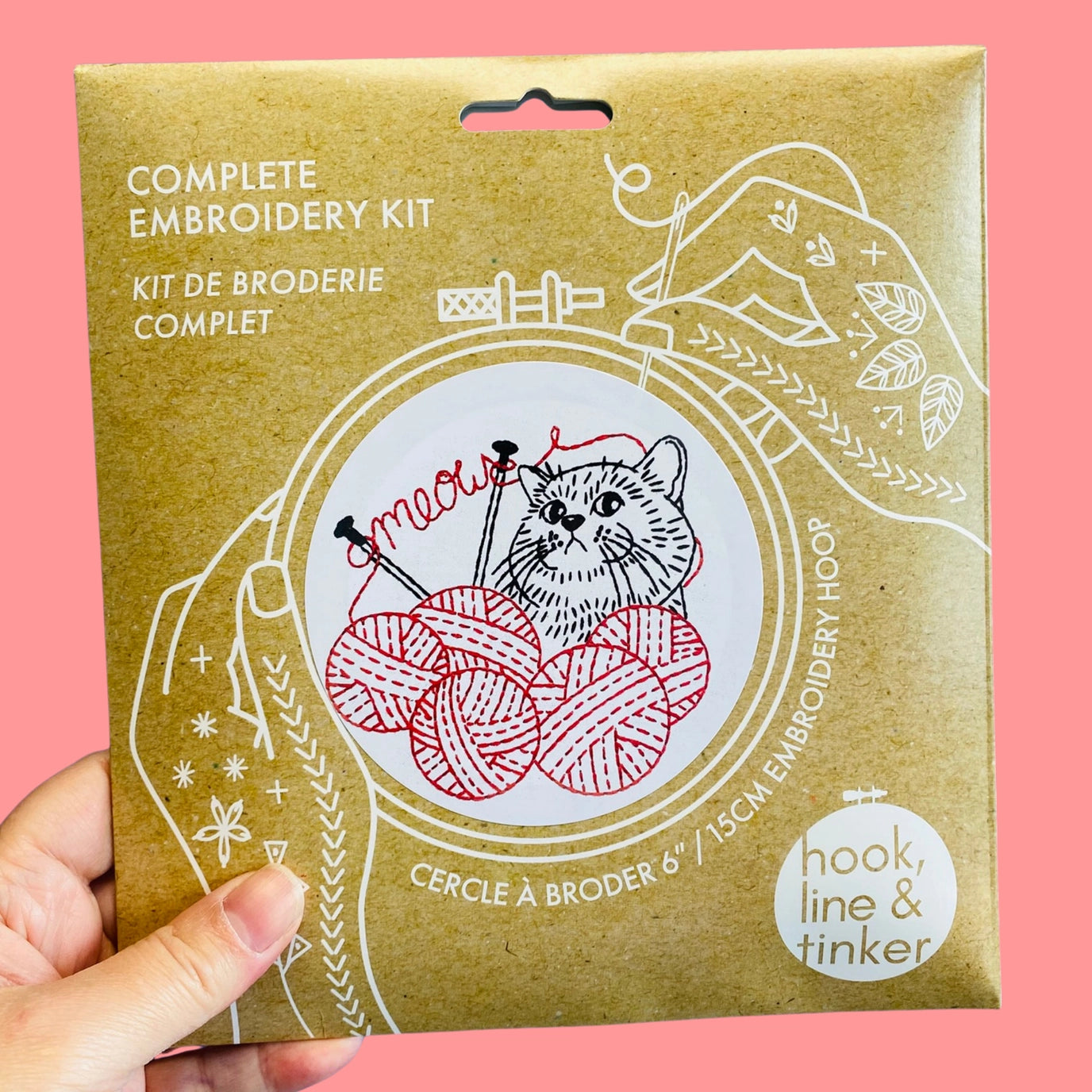 Kitten with Knitting Complete Embroidery Kit