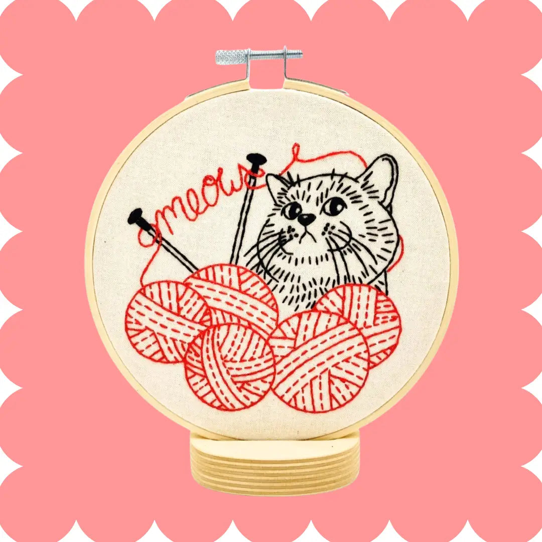 Kitten with Knitting Complete Embroidery Kit