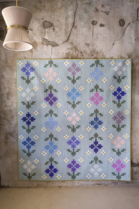 Pansy Patch Forget-Me-Not Version in Large Throw Quilt Kit