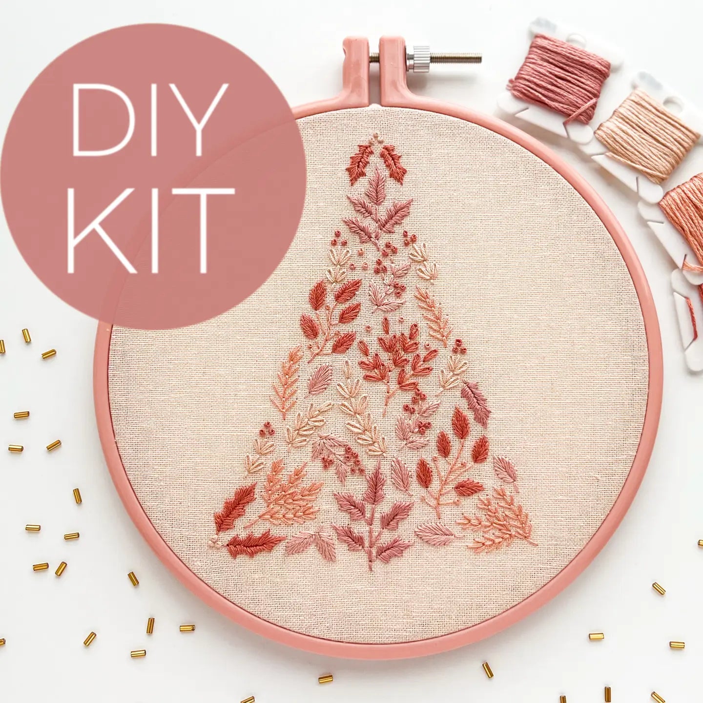 Pink Christmas Tree Embroidery Kit