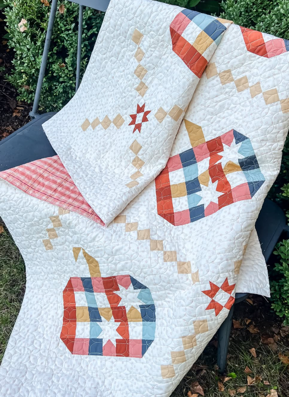 Pumpkin Plaid Cover Version Quilt Kit with Printed Background Fabric- Multiple Sizes