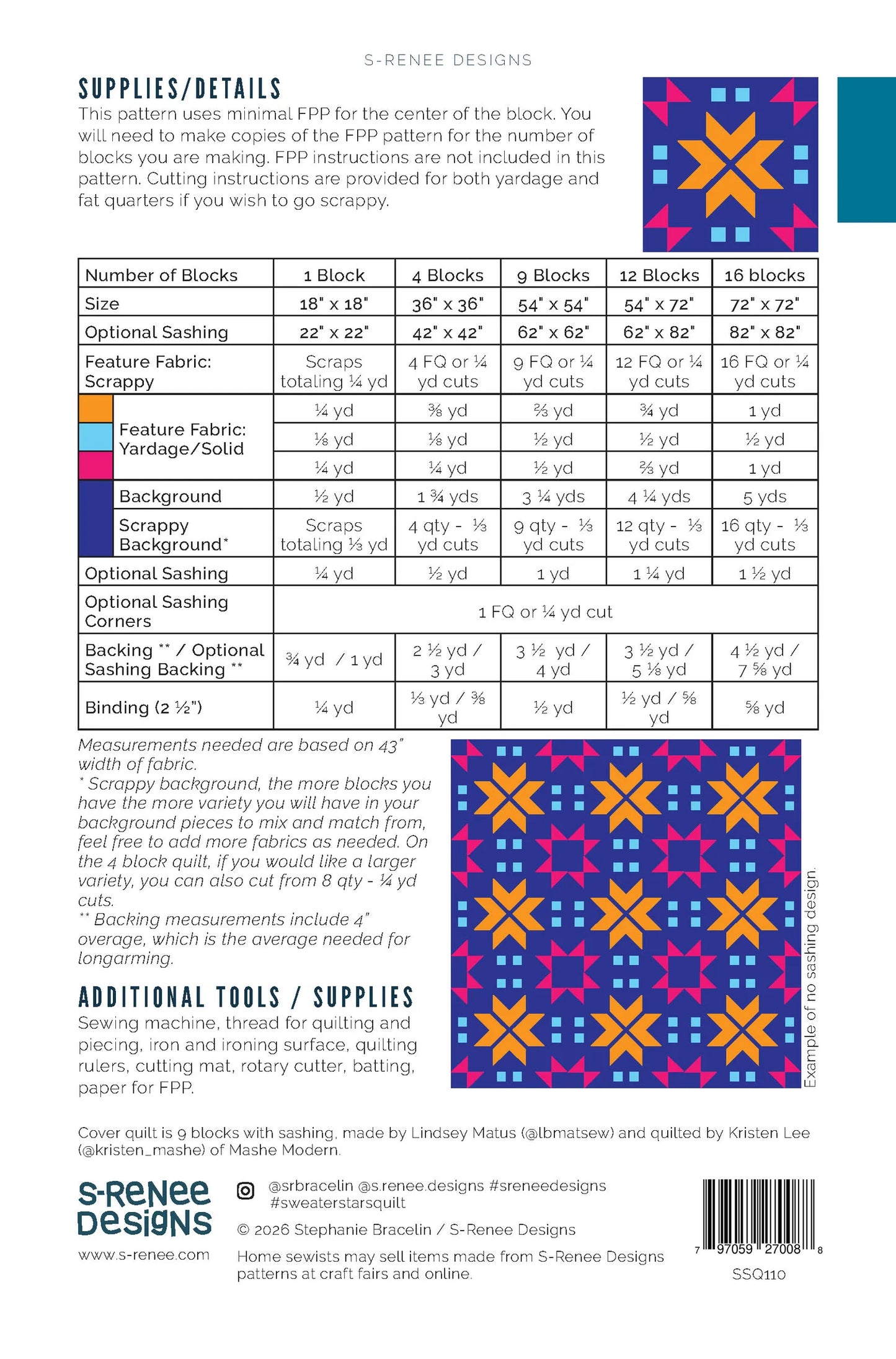 Sweater Stars Quilt Paper Pattern